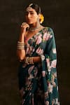 Shop_Paaprika_Green Georgette Print Floral Garden Saree With Unstitched Blouse Piece _Online_at_Aza_Fashions