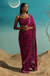 Buy_Paaprika_Magenta Pure Georgette Embroidered Sequin Notched Bead Floral Saree With Blouse _at_Aza_Fashions