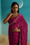 Shop_Paaprika_Magenta Pure Georgette Embroidered Sequin Notched Bead Floral Saree With Blouse _Online_at_Aza_Fashions