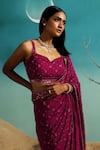 Paaprika_Magenta Pure Georgette Embroidered Sequin Notched Bead Floral Saree With Blouse _at_Aza_Fashions