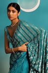 Paaprika_Blue Pure Georgette Embroidered Sequin Sweetheart Stripe Saree With Blouse _at_Aza_Fashions