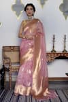 Buy_Paaprika_Pink Kora Silk Woven Floral Butti Saree With Running Blouse Piece _at_Aza_Fashions