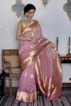 Shop_Paaprika_Pink Kora Silk Woven Floral Butti Saree With Running Blouse Piece _at_Aza_Fashions