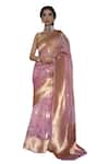 Paaprika_Pink Kora Silk Woven Floral Butti Saree With Running Blouse Piece _Online_at_Aza_Fashions