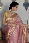 Shop_Paaprika_Pink Kora Silk Woven Floral Butti Saree With Running Blouse Piece _Online_at_Aza_Fashions