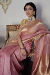 Paaprika_Pink Kora Silk Woven Floral Butti Saree With Running Blouse Piece _at_Aza_Fashions