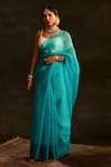 Buy_Paaprika_Blue Organza Bandhani Pattern Saree With Running Blouse Piece _at_Aza_Fashions