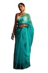 Paaprika_Blue Organza Bandhani Pattern Saree With Running Blouse Piece _Online_at_Aza_Fashions