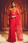 Buy_Paaprika_Red Organza Bandhani Scatter Saree With Running Blouse Piece _at_Aza_Fashions