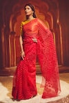 Shop_Paaprika_Red Organza Bandhani Scatter Saree With Running Blouse Piece _at_Aza_Fashions