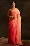 Buy_Paaprika_Coral Organza Bandhani Scatter Saree With Running Blouse Piece _at_Aza_Fashions