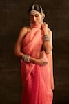 Buy_Paaprika_Coral Organza Bandhani Scatter Saree With Running Blouse Piece _Online_at_Aza_Fashions