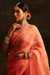 Paaprika_Coral Organza Bandhani Scatter Saree With Running Blouse Piece _at_Aza_Fashions