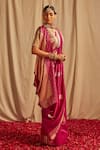 Shop_Paaprika_Magenta Mulberry Silk Woven Floral Banarasi Saree With Running Blouse Piece _at_Aza_Fashions