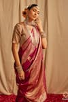 Shop_Paaprika_Magenta Mulberry Silk Woven Floral Banarasi Saree With Running Blouse Piece _Online_at_Aza_Fashions