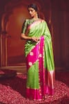 Buy_Paaprika_Green Mulberry Silk Woven Floral Checkered Saree With Running Blouse Piece _at_Aza_Fashions