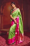 Shop_Paaprika_Green Mulberry Silk Woven Floral Checkered Saree With Running Blouse Piece _at_Aza_Fashions