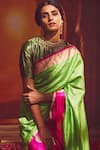 Buy_Paaprika_Green Mulberry Silk Woven Floral Checkered Saree With Running Blouse Piece _Online_at_Aza_Fashions