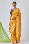 Buy_Paaprika_Yellow Mulberry Silk Woven Checkered Banarasi Saree With Running Blouse Piece_at_Aza_Fashions