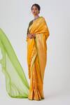 Shop_Paaprika_Yellow Mulberry Silk Woven Checkered Banarasi Saree With Running Blouse Piece_at_Aza_Fashions