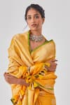 Shop_Paaprika_Yellow Mulberry Silk Woven Checkered Banarasi Saree With Running Blouse Piece_Online_at_Aza_Fashions
