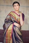 Paaprika_Blue Kanjivaram Silk Woven Stripe Saree With Running Blouse Piece _Online_at_Aza_Fashions