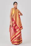 Buy_Paaprika_Red Kanjivaram Silk Woven Paaimadi Checkered Saree With Running Blouse Piece _at_Aza_Fashions