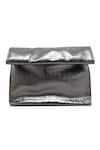 Buy_TROV_Grey Lunch Bag Metallic Sheen Foldable Clutch _at_Aza_Fashions