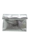 Buy_TROV_Silver Lunch Bag Metallic Foldable Clutch _at_Aza_Fashions