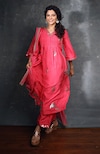 Buy_PUNIT BALANA_Pink Kurta And Pant Silk Embroidered Floral V The Alia Applique Work Choga Set_at_Aza_Fashions