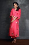 Buy_PUNIT BALANA_Pink Kurta And Pant Silk Embroidered Floral V The Alia Applique Work Choga Set