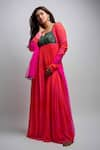 Harshita Singhvi_Pink Anarkali Georgette Printed Abstract Floral Embroidered With Dupatta _at_Aza_Fashions