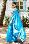 Shop_Harshita Singhvi_Blue Crepe Embroidery Cutdana Cape Open Floral Border Draped Skirt Set _Online_at_Aza_Fashions