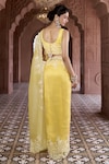 Aariyana Couture_Yellow Saree And Blouse Silk Organza Embroidered Floral U Neck With_Online_at_Aza_Fashions