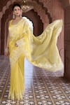 Buy_Aariyana Couture_Yellow Saree And Blouse Silk Organza Embroidered Floral U Neck With _Online_at_Aza_Fashions