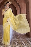 Shop_Aariyana Couture_Yellow Saree And Blouse Silk Organza Embroidered Floral U Neck With_Online_at_Aza_Fashions