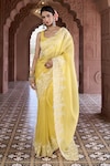 Aariyana Couture_Yellow Saree And Blouse Silk Organza Embroidered Floral U Neck With_at_Aza_Fashions