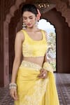 Buy_Aariyana Couture_Yellow Saree And Blouse Silk Organza Embroidered Floral U Neck With