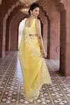 Aariyana Couture_Yellow Saree And Blouse Silk Organza Embroidered Floral U Neck With _Online