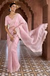 Buy_Aariyana Couture_Pink Saree And Blouse Silk Organza Embroidered V Neck Scallop Border With_Online_at_Aza_Fashions