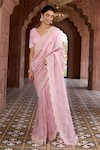 Shop_Aariyana Couture_Pink Saree And Blouse Silk Organza Embroidered V Neck Scallop Border With _at_Aza_Fashions