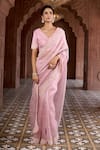 Shop_Aariyana Couture_Pink Saree And Blouse Silk Organza Embroidered V Neck Scallop Border With_Online_at_Aza_Fashions