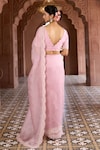 Buy_Aariyana Couture_Pink Saree And Blouse Silk Organza Embroidered V Neck Scallop Border With