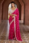 Shop_Aariyana Couture_Pink Saree And Blouse Katan Silk Embroidered Floral Scalloped Neck Thread With_at_Aza_Fashions