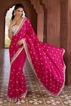 Shop_Aariyana Couture_Pink Saree And Blouse Katan Silk Embroidered Floral Scalloped Neck Thread With_Online_at_Aza_Fashions