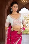 Aariyana Couture_Pink Saree And Blouse Katan Silk Embroidered Floral Scalloped Neck Thread With_at_Aza_Fashions