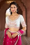 Buy_Aariyana Couture_Pink Saree And Blouse Katan Silk Embroidered Floral Scalloped Neck Thread With