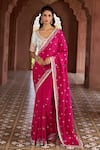 Aariyana Couture_Pink Saree And Blouse Katan Silk Embroidered Floral Scalloped Neck Thread With_Online