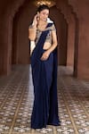 Buy_Aariyana Couture_Blue Viscose Crepe Hand Embroidered Floral Off Pre-draped Saree With Blouse