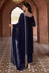 Aariyana Couture_Blue Kurta And Pant Silk Chanderi Embroidered Floral V Neck Set_Online_at_Aza_Fashions